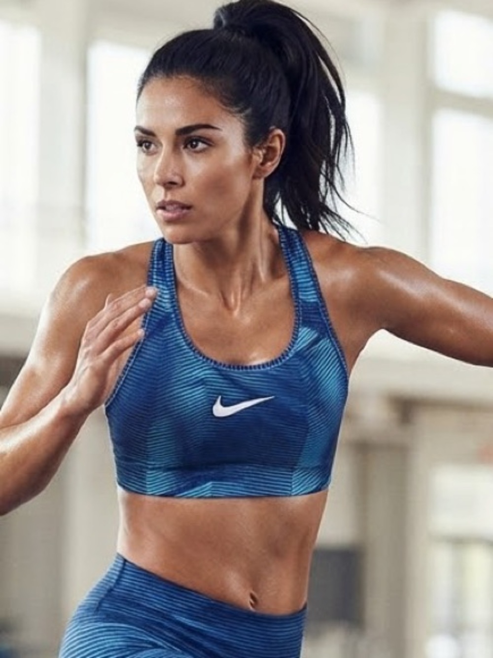 Nike Dri Fit Sports Bra Blue Stripes Size Large Active Training Running Gym